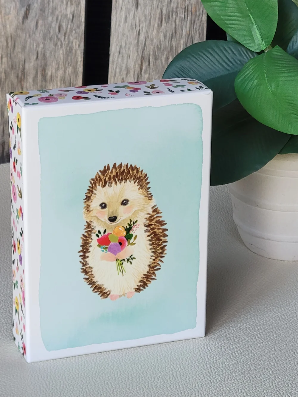 PapyrusHedgehog Note Card Set with Floral Bouquet- Pale Blue